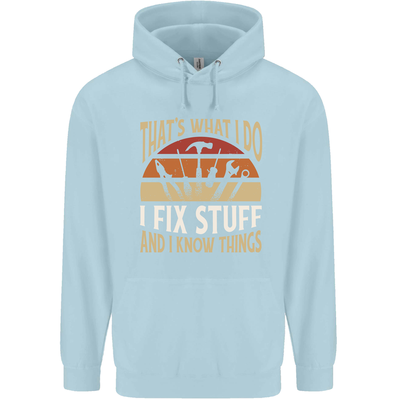 I Fix Stuff Funny Electrician Sparky Mechanic Mens 80% Cotton Hoodie Light Blue