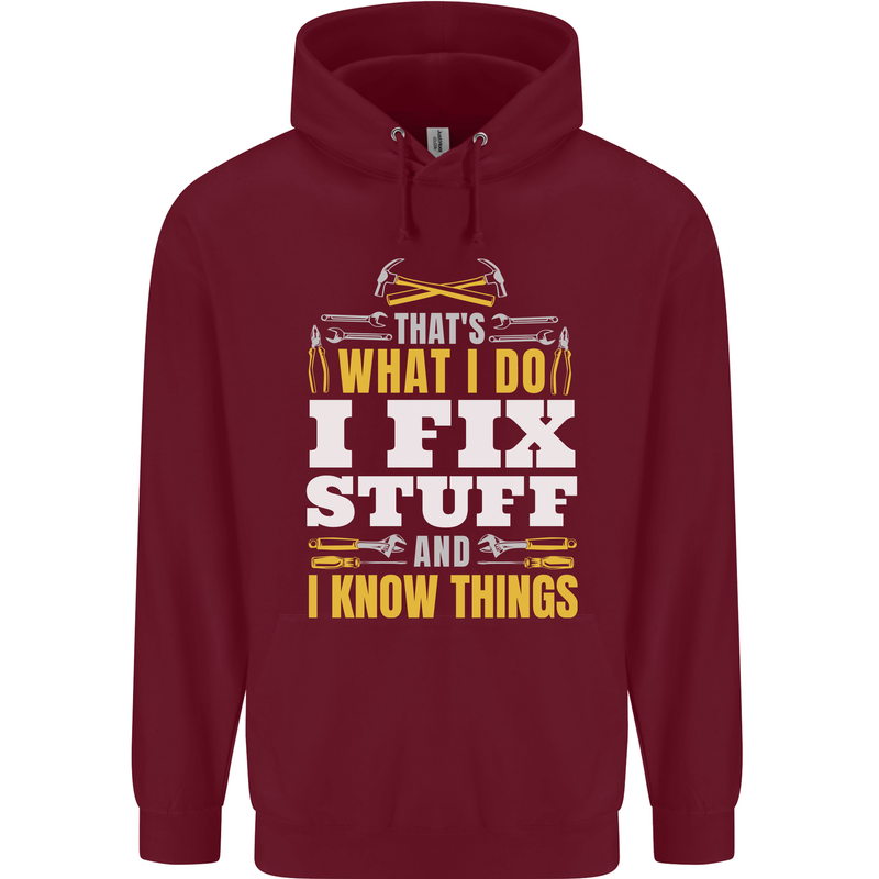 I Fix Stuff Funny Electrician Sparky Mechanic Mens 80% Cotton Hoodie Maroon