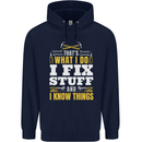 I Fix Stuff Funny Electrician Sparky Mechanic Mens 80% Cotton Hoodie Navy Blue