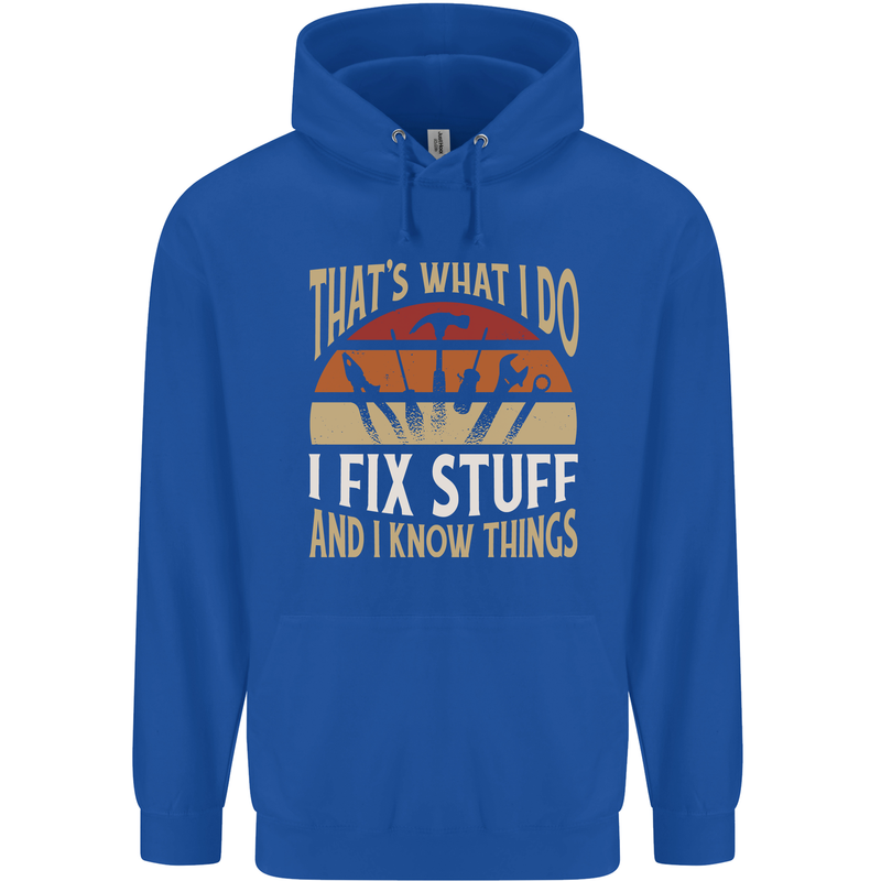 I Fix Stuff Funny Electrician Sparky Mechanic Mens 80% Cotton Hoodie Royal Blue