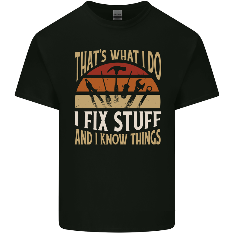 I Fix Stuff Funny Electrician Sparky Mechanic Mens Cotton T-Shirt Tee Top Black