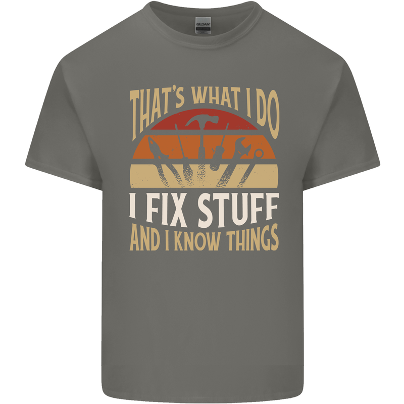 I Fix Stuff Funny Electrician Sparky Mechanic Mens Cotton T-Shirt Tee Top Charcoal