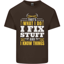 I Fix Stuff Funny Electrician Sparky Mechanic Mens Cotton T-Shirt Tee Top Dark Chocolate