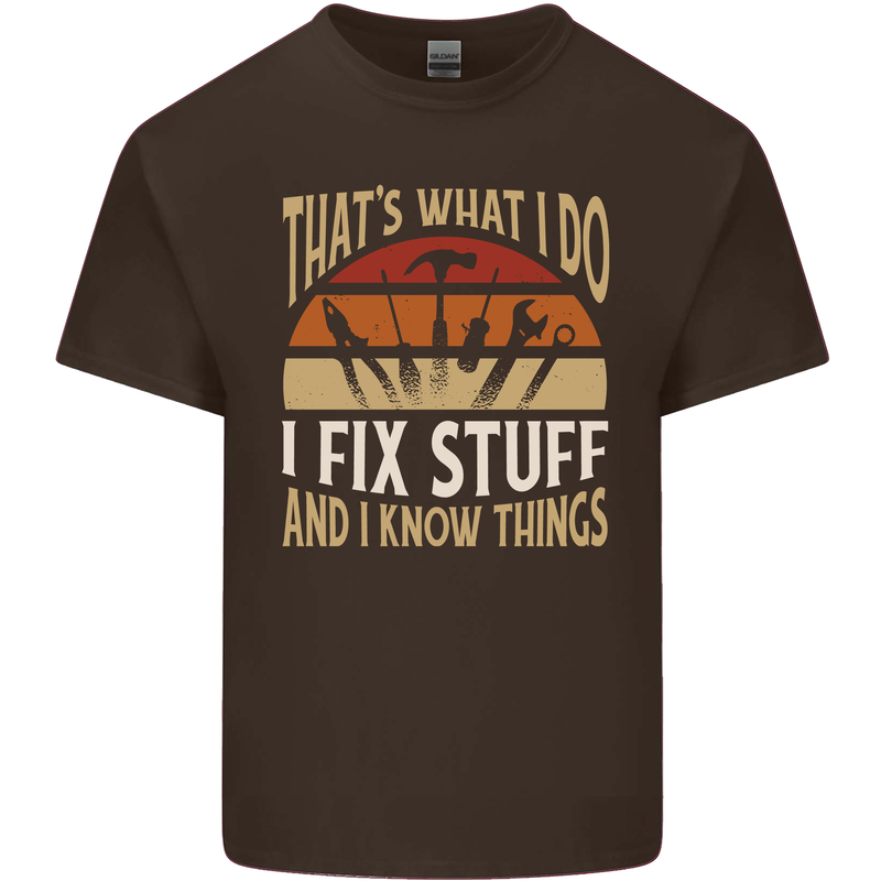 I Fix Stuff Funny Electrician Sparky Mechanic Mens Cotton T-Shirt Tee Top Dark Chocolate