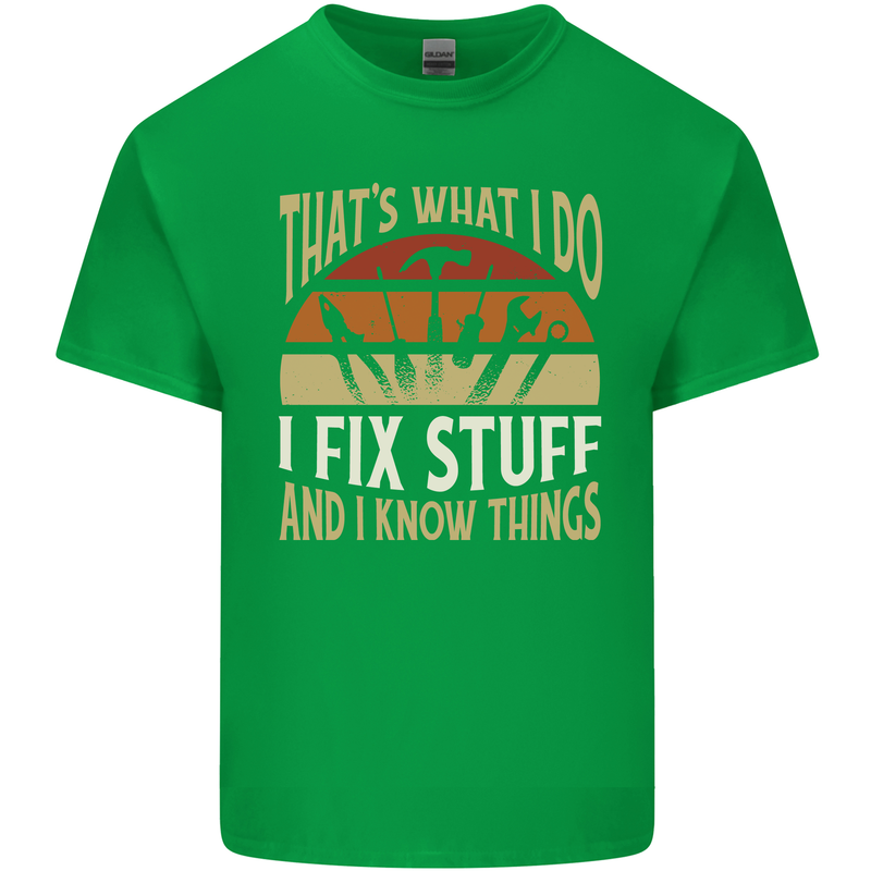 I Fix Stuff Funny Electrician Sparky Mechanic Mens Cotton T-Shirt Tee Top Irish Green