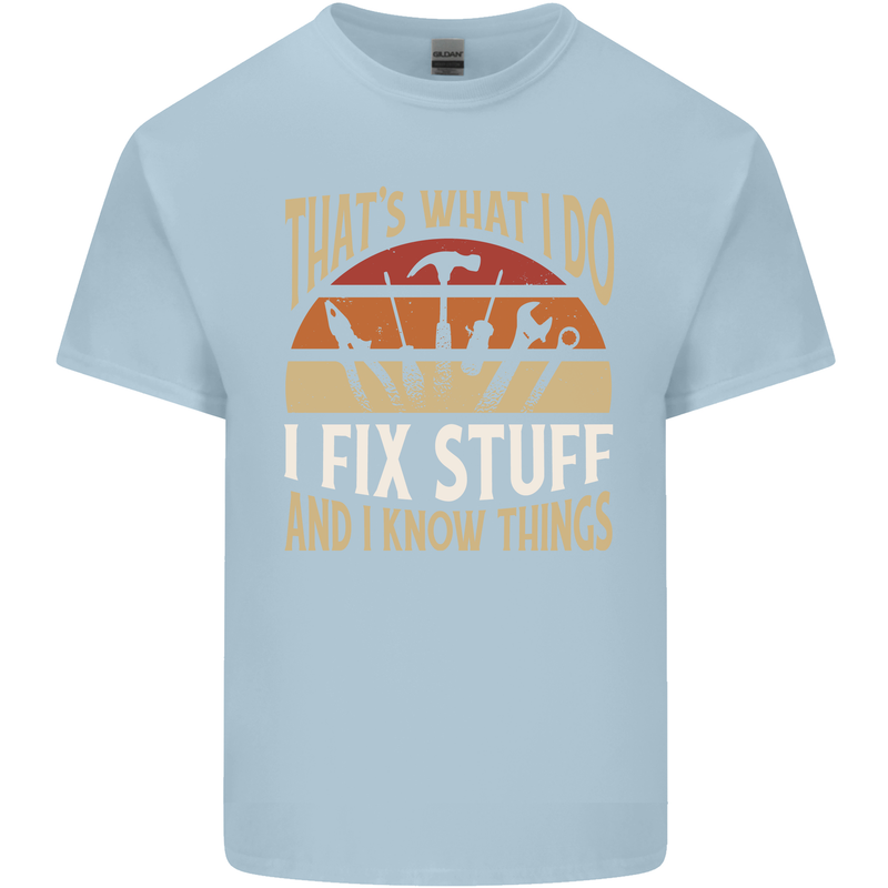 I Fix Stuff Funny Electrician Sparky Mechanic Mens Cotton T-Shirt Tee Top Light Blue
