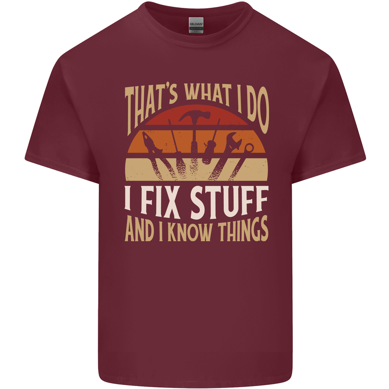 I Fix Stuff Funny Electrician Sparky Mechanic Mens Cotton T-Shirt Tee Top Maroon