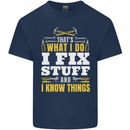 I Fix Stuff Funny Electrician Sparky Mechanic Mens Cotton T-Shirt Tee Top Navy Blue