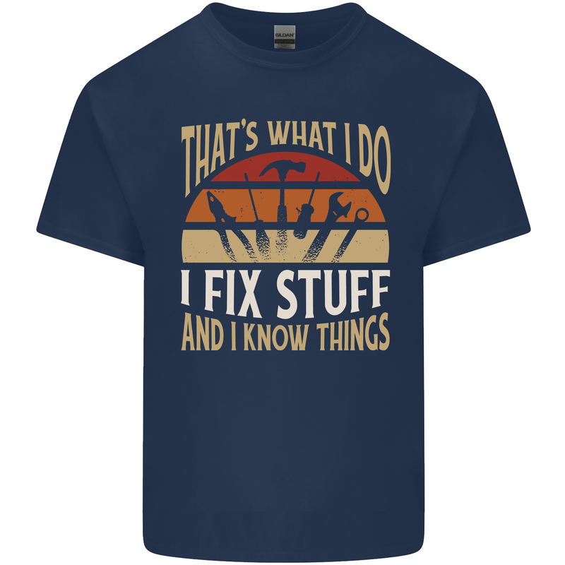 I Fix Stuff Funny Electrician Sparky Mechanic Mens Cotton T-Shirt Tee Top Navy Blue