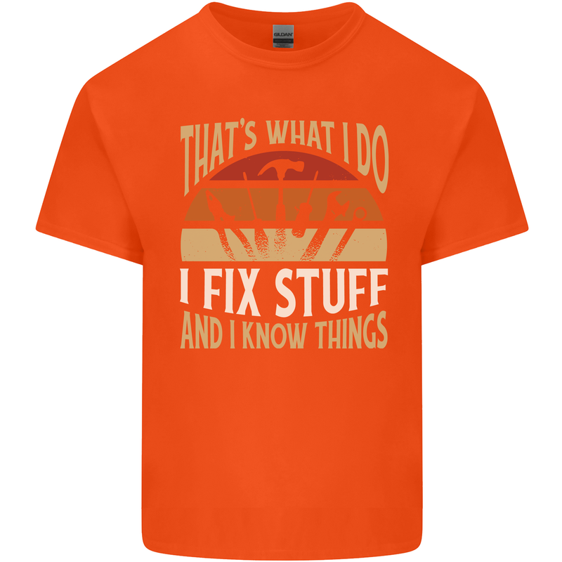 I Fix Stuff Funny Electrician Sparky Mechanic Mens Cotton T-Shirt Tee Top Orange