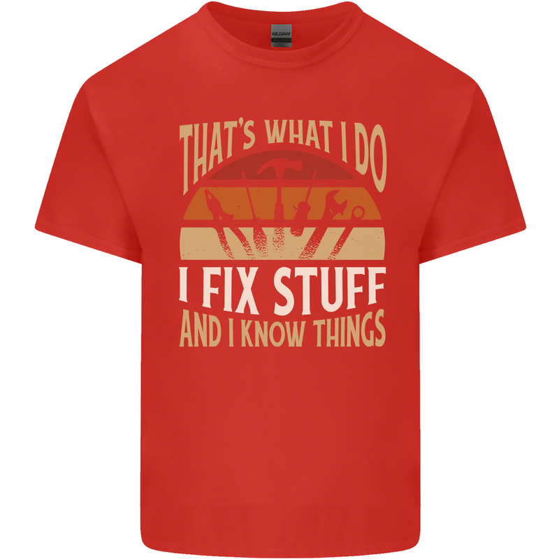 I Fix Stuff Funny Electrician Sparky Mechanic Mens Cotton T-Shirt Tee Top Red