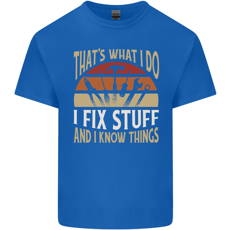 I Fix Stuff Funny Electrician Sparky Mechanic Mens Cotton T-Shirt Tee Top Royal Blue