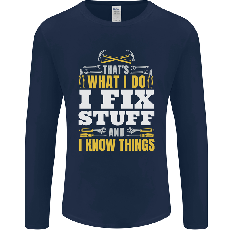 I Fix Stuff Funny Electrician Sparky Mechanic Mens Long Sleeve T-Shirt Navy Blue