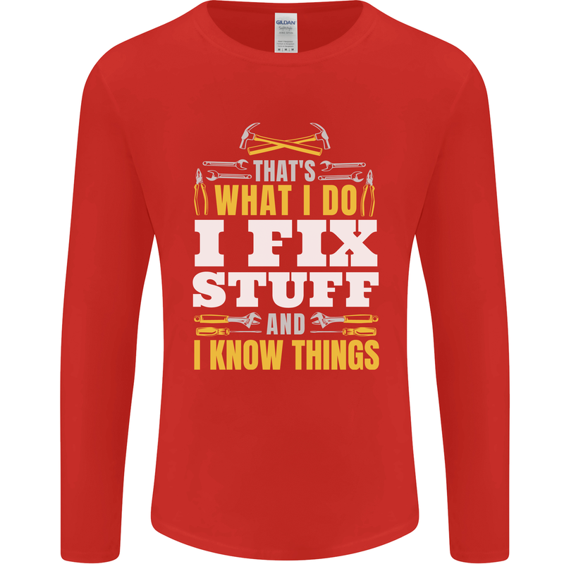 I Fix Stuff Funny Electrician Sparky Mechanic Mens Long Sleeve T-Shirt Red