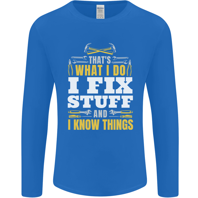 I Fix Stuff Funny Electrician Sparky Mechanic Mens Long Sleeve T-Shirt Royal Blue