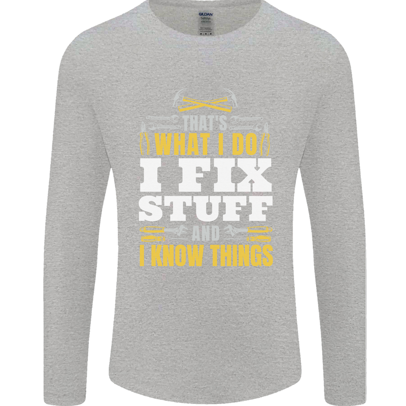 I Fix Stuff Funny Electrician Sparky Mechanic Mens Long Sleeve T-Shirt Sports Grey