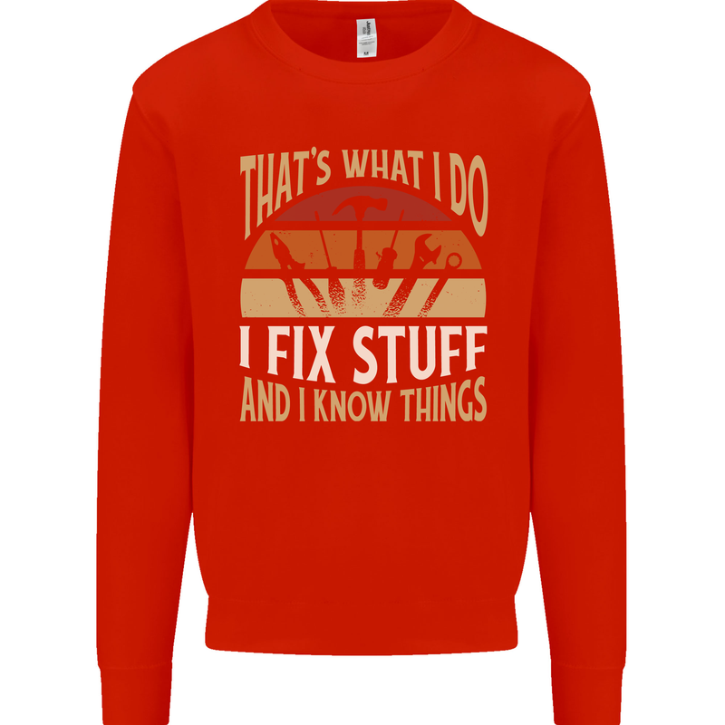 I Fix Stuff Funny Electrician Sparky Mechanic Mens Sweatshirt Jumper Bright Red