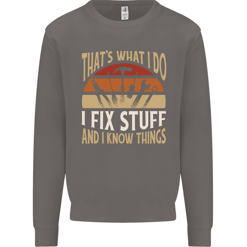 I Fix Stuff Funny Electrician Sparky Mechanic Mens Sweatshirt Jumper Charcoal