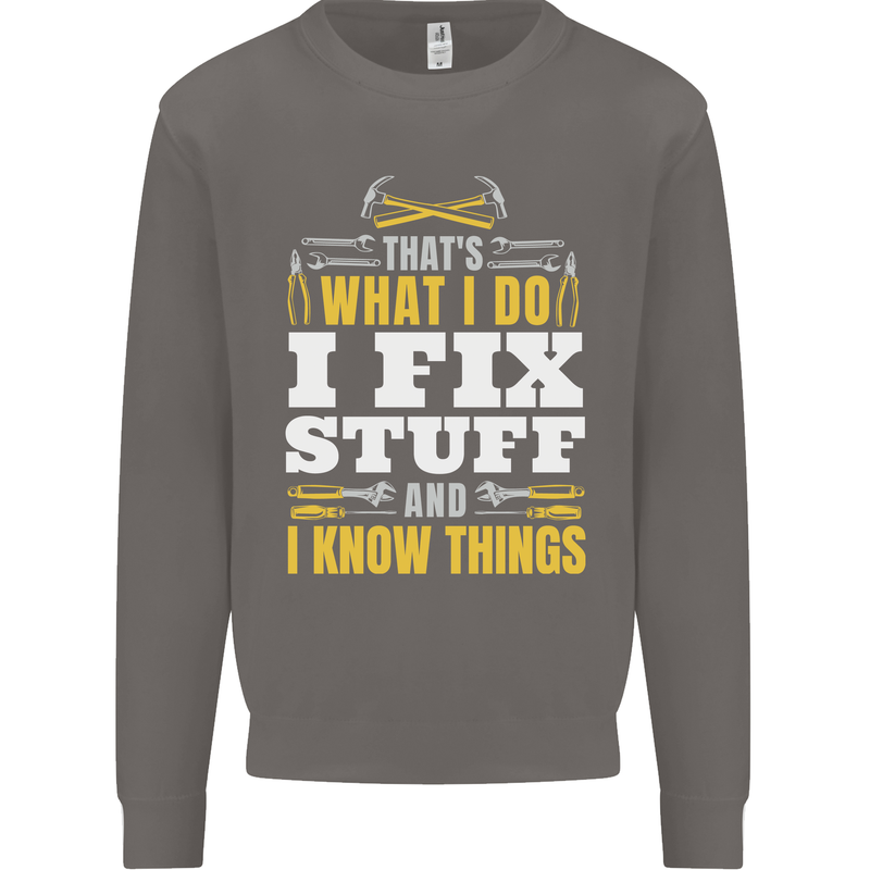 I Fix Stuff Funny Electrician Sparky Mechanic Mens Sweatshirt Jumper Charcoal