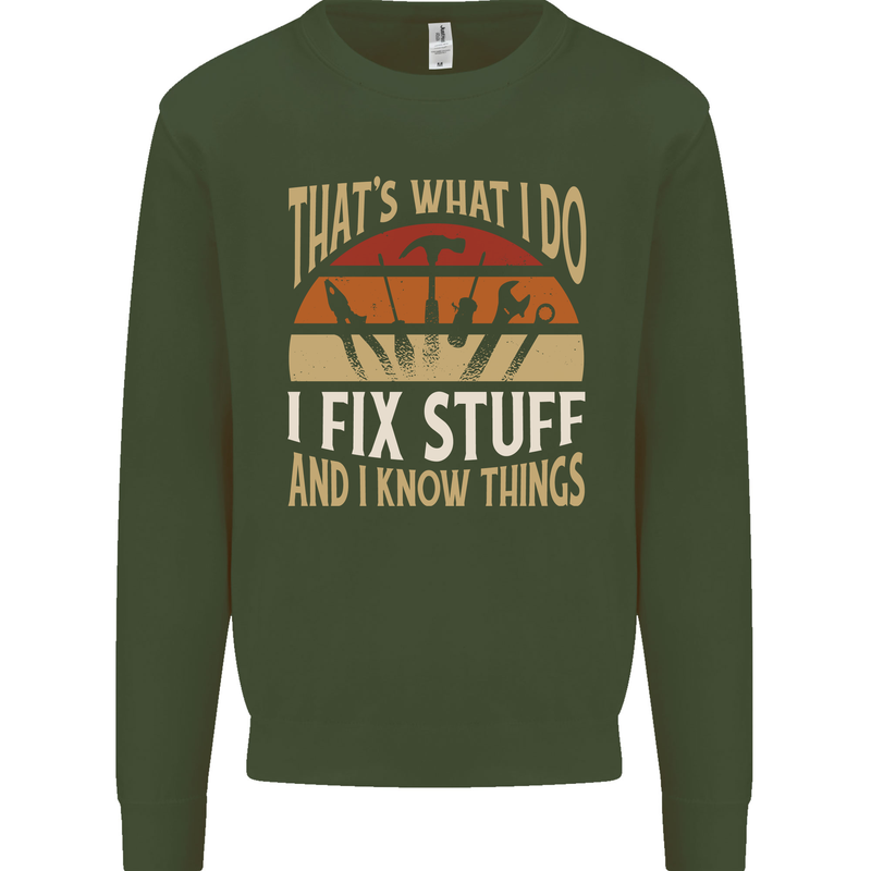 I Fix Stuff Funny Electrician Sparky Mechanic Mens Sweatshirt Jumper Forest Green