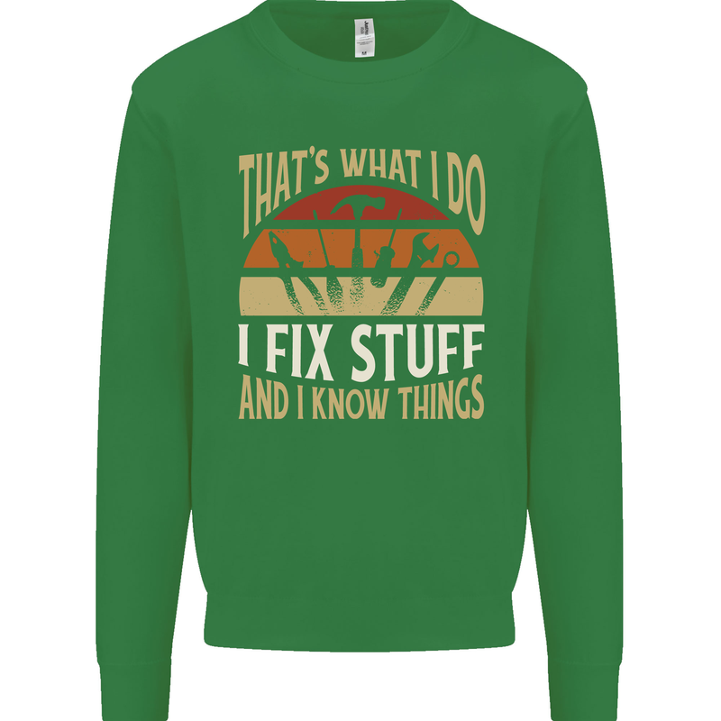I Fix Stuff Funny Electrician Sparky Mechanic Mens Sweatshirt Jumper Irish Green