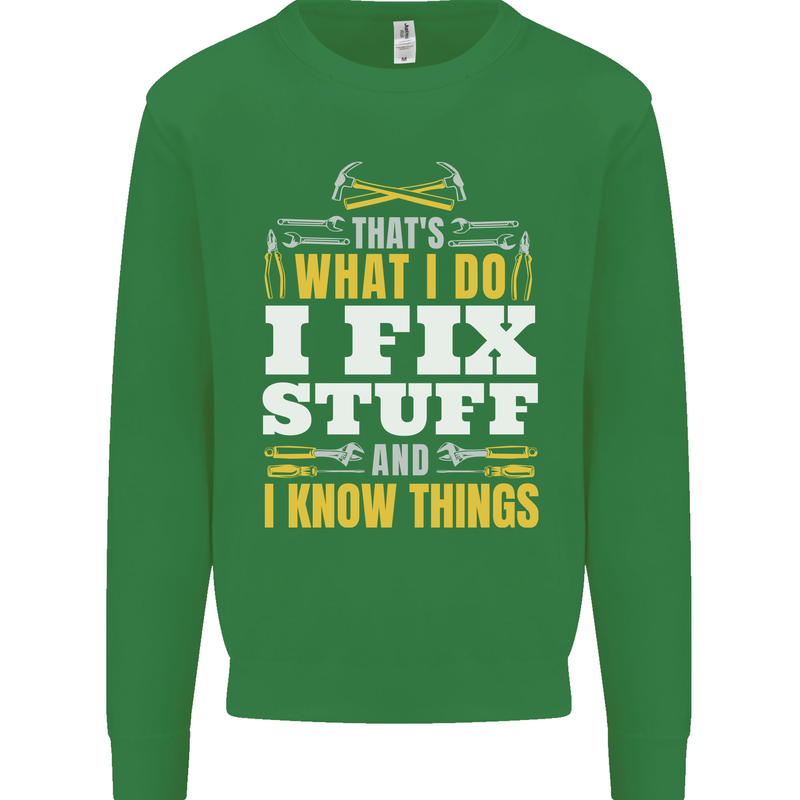 I Fix Stuff Funny Electrician Sparky Mechanic Mens Sweatshirt Jumper Irish Green