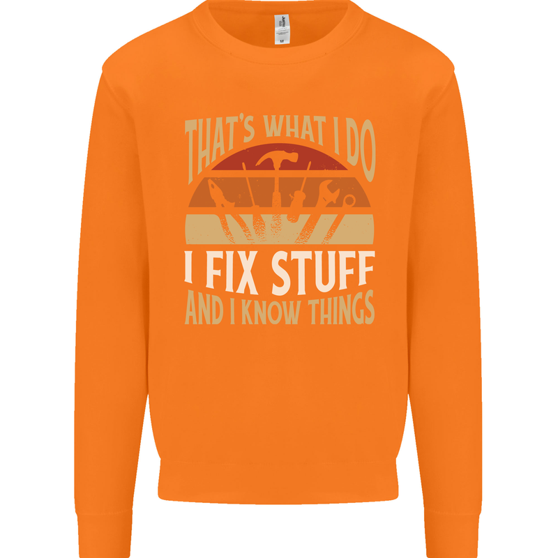 I Fix Stuff Funny Electrician Sparky Mechanic Mens Sweatshirt Jumper Orange
