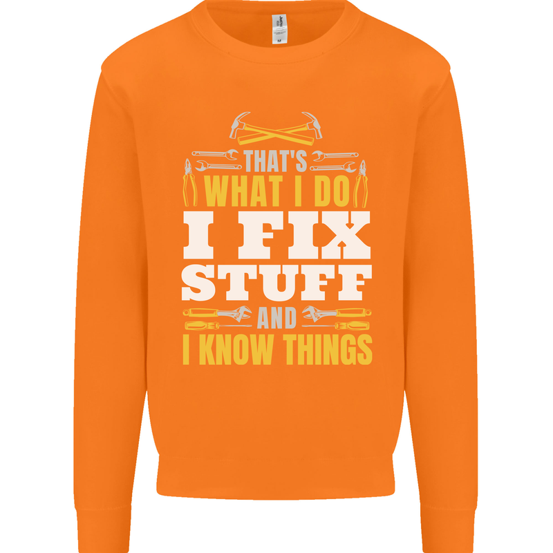 I Fix Stuff Funny Electrician Sparky Mechanic Mens Sweatshirt Jumper Orange