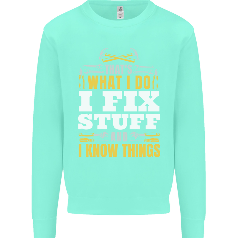 I Fix Stuff Funny Electrician Sparky Mechanic Mens Sweatshirt Jumper Peppermint