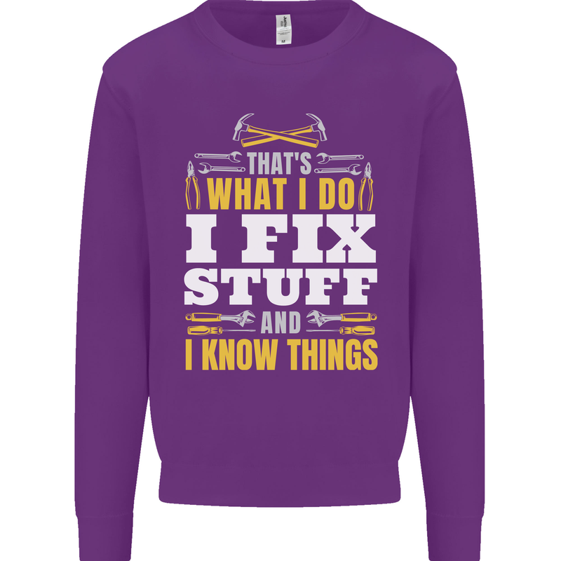 I Fix Stuff Funny Electrician Sparky Mechanic Mens Sweatshirt Jumper Purple