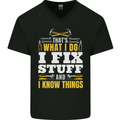 I Fix Stuff Funny Electrician Sparky Mechanic Mens V-Neck Cotton T-Shirt Black