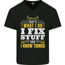I Fix Stuff Funny Electrician Sparky Mechanic Mens V-Neck Cotton T-Shirt Black
