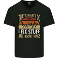I Fix Stuff Funny Electrician Sparky Mechanic Mens V-Neck Cotton T-Shirt Black