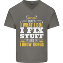 I Fix Stuff Funny Electrician Sparky Mechanic Mens V-Neck Cotton T-Shirt Charcoal