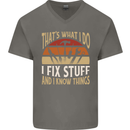 I Fix Stuff Funny Electrician Sparky Mechanic Mens V-Neck Cotton T-Shirt Charcoal