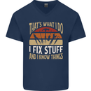 I Fix Stuff Funny Electrician Sparky Mechanic Mens V-Neck Cotton T-Shirt Navy Blue