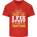 I Fix Stuff Funny Electrician Sparky Mechanic Mens V-Neck Cotton T-Shirt Red