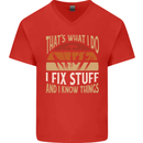 I Fix Stuff Funny Electrician Sparky Mechanic Mens V-Neck Cotton T-Shirt Red