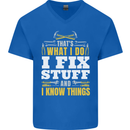I Fix Stuff Funny Electrician Sparky Mechanic Mens V-Neck Cotton T-Shirt Royal Blue