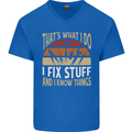 I Fix Stuff Funny Electrician Sparky Mechanic Mens V-Neck Cotton T-Shirt Royal Blue