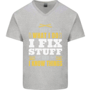 I Fix Stuff Funny Electrician Sparky Mechanic Mens V-Neck Cotton T-Shirt Sports Grey