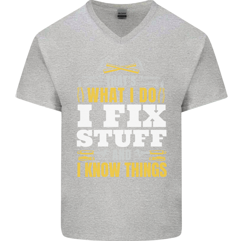 I Fix Stuff Funny Electrician Sparky Mechanic Mens V-Neck Cotton T-Shirt Sports Grey