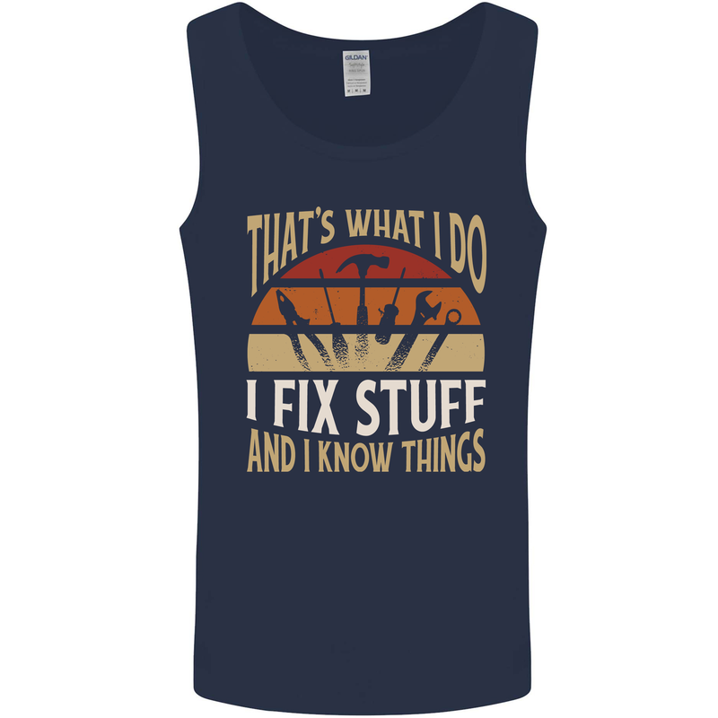 I Fix Stuff Funny Electrician Sparky Mechanic Mens Vest Tank Top Navy Blue