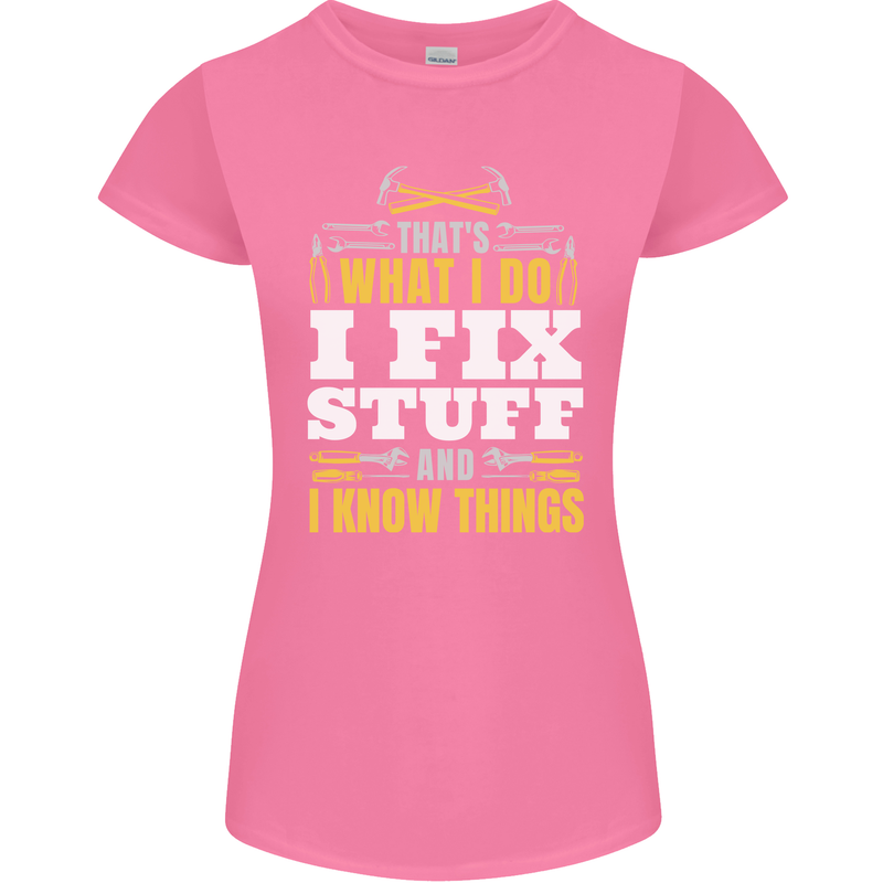 I Fix Stuff Funny Electrician Sparky Mechanic Womens Petite Cut T-Shirt Azalea