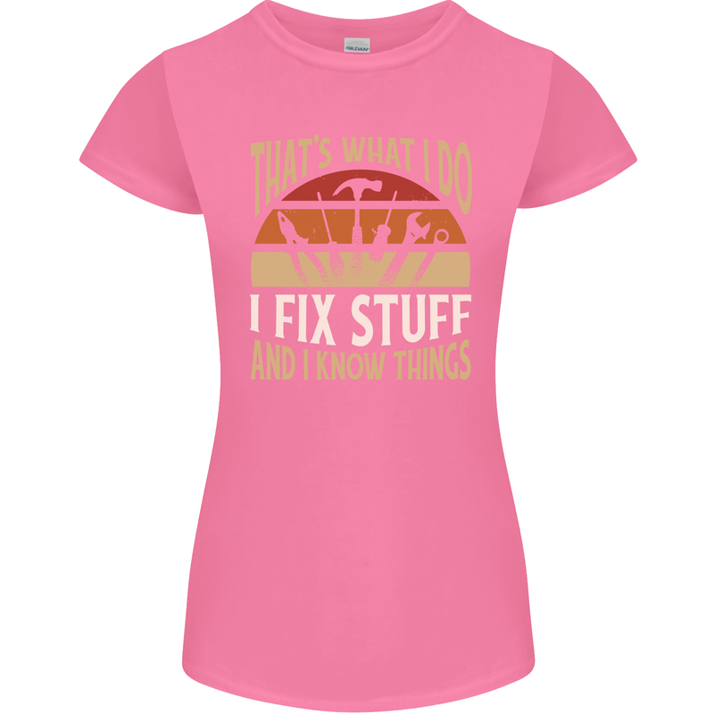 I Fix Stuff Funny Electrician Sparky Mechanic Womens Petite Cut T-Shirt Azalea