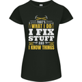 I Fix Stuff Funny Electrician Sparky Mechanic Womens Petite Cut T-Shirt Black