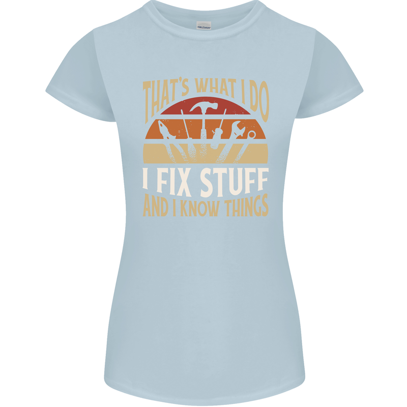 I Fix Stuff Funny Electrician Sparky Mechanic Womens Petite Cut T-Shirt Light Blue