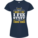 I Fix Stuff Funny Electrician Sparky Mechanic Womens Petite Cut T-Shirt Navy Blue