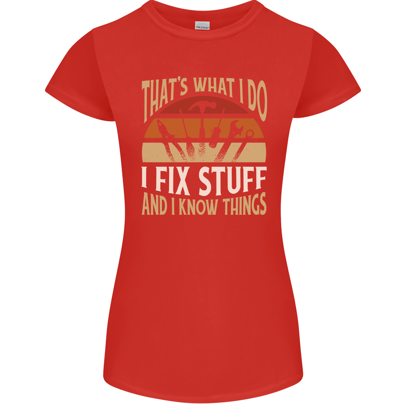 I Fix Stuff Funny Electrician Sparky Mechanic Womens Petite Cut T-Shirt Red