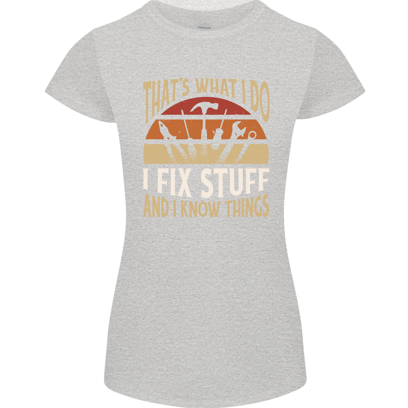 I Fix Stuff Funny Electrician Sparky Mechanic Womens Petite Cut T-Shirt Sports Grey